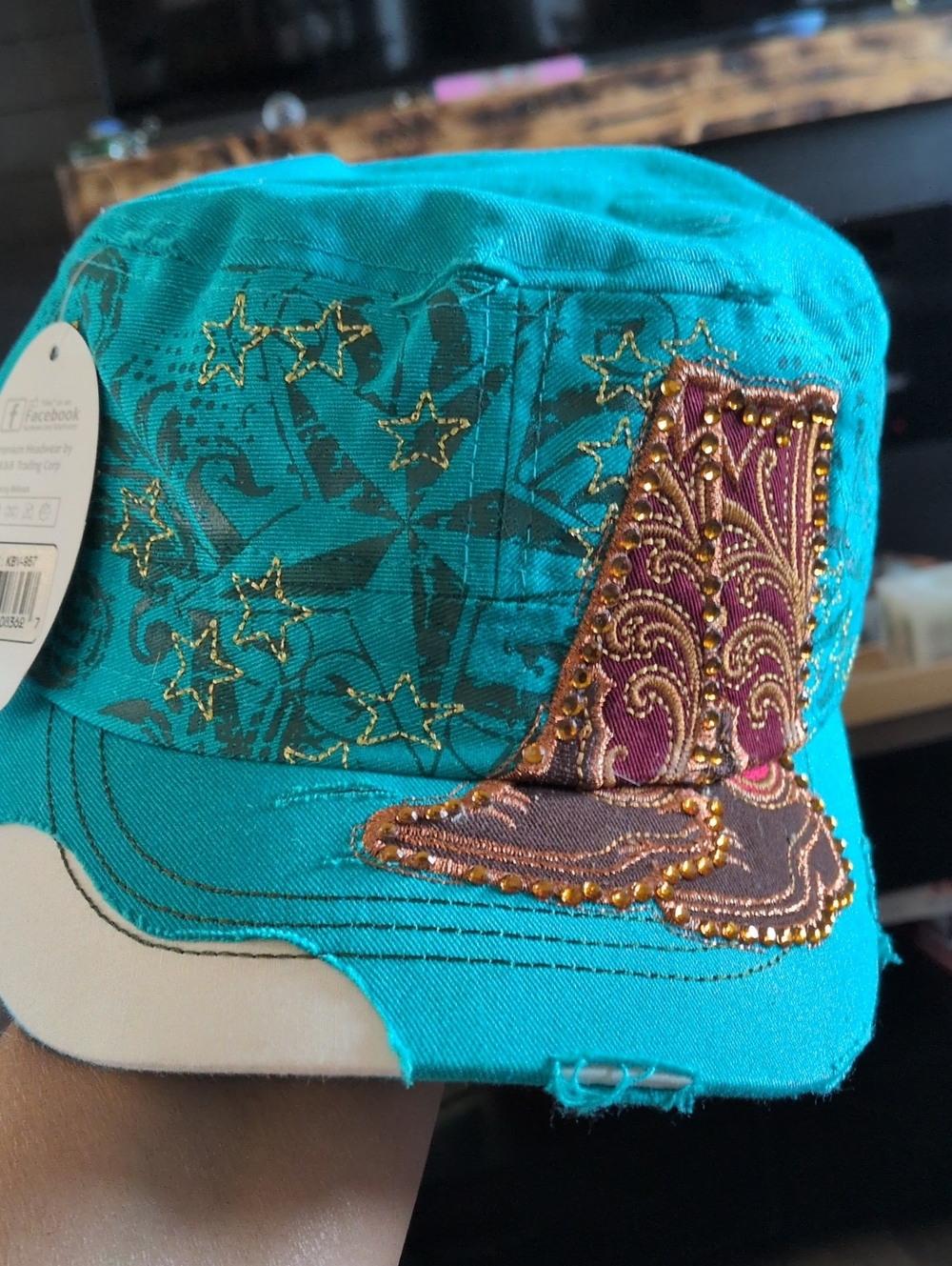 Turquoise Embroidered Cowboy Boot Cadet Cap